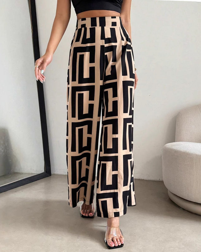 Irregular Copywriting Loose High Waist Wide Leg Casual Trousers