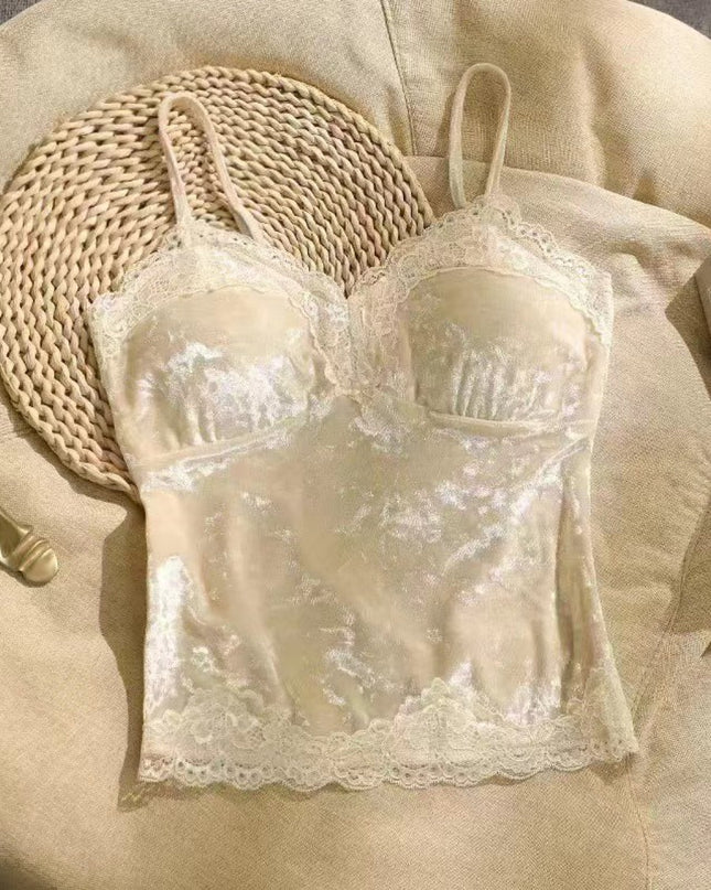 Gold Velvet Small Sling Vest Lace With Chest Pad Slimming Temperament Female