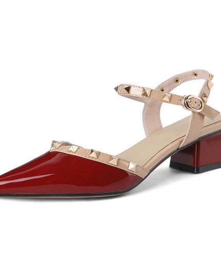 Fashion Pointed Rivets Middle Heel Back Empty Shoes