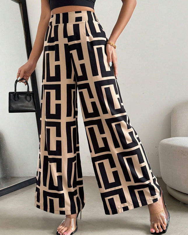Irregular Copywriting Loose High Waist Wide Leg Casual Trousers