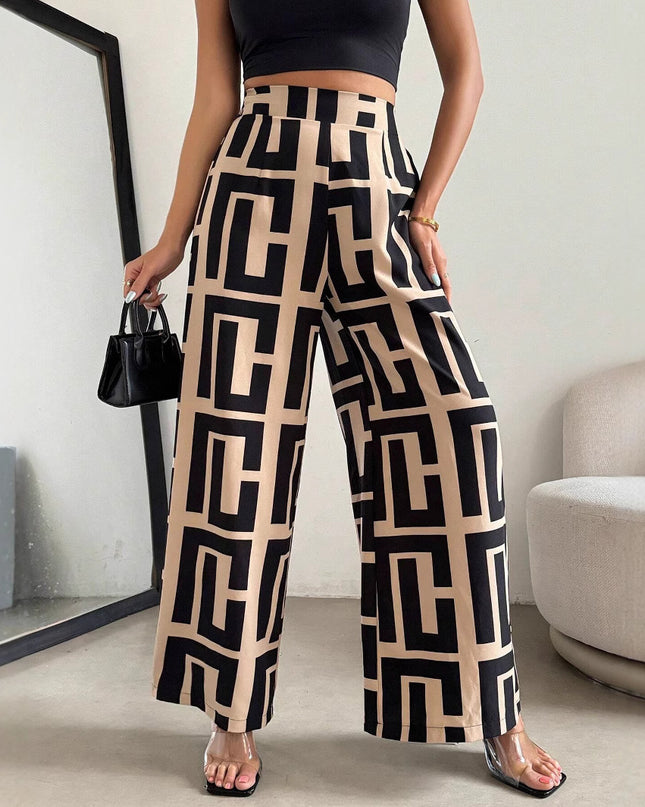 Irregular Copywriting Loose High Waist Wide Leg Casual Trousers