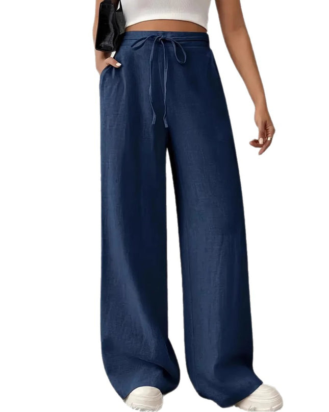 European And American Women's Clothing Casual Wide Leg Lace-up Pocket Casual Pants