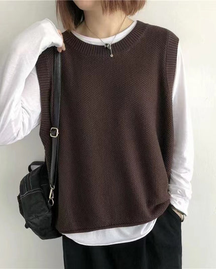 Women Sleeveless Vest Bandage Dress Outer Wear Solid Color Round Neck Vest
