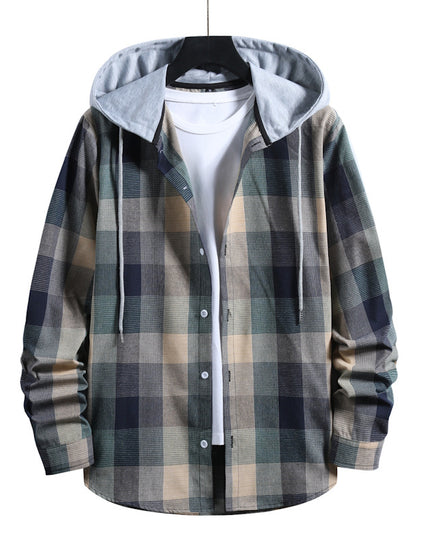 Men's Fashion Plaid Hooded Casual Shirt