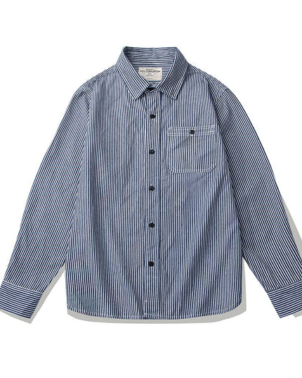 Vertical Striped Single Bag Shirt Men's Retro Long Sleeve