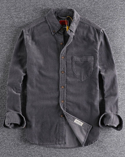 Retro Trendy Sleeve Color Matching Men's Corduroy Long Sleeve Shirt