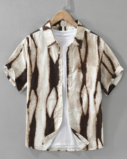 Retro Striped Printed Short Sleeve Shirt Fashion