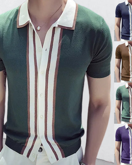 Men's Short-sleeved Lapel Color Matching POLO Sweater
