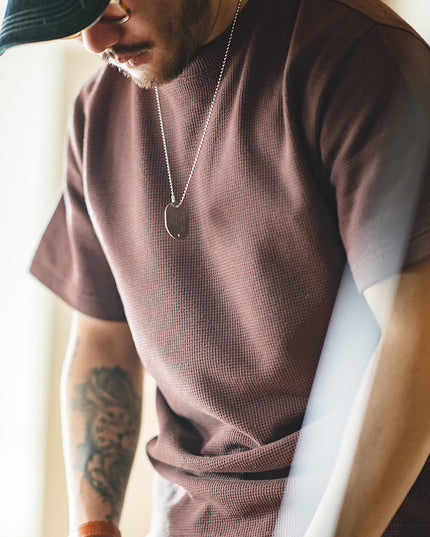 Waffle Round Neck Knitted Short Sleeve T-shirt Half Sleeve Bottoming Shirt