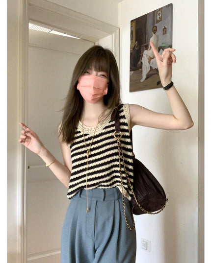 American Striped Knitted Camisole Vest