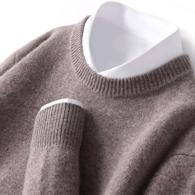 Men's Thickened Pullover Sheep Fur Sweater Loose Round Neck Solid Color Sweater