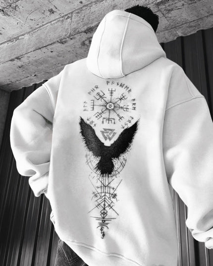 Retro Spell Crow Totem Printed Hoodie