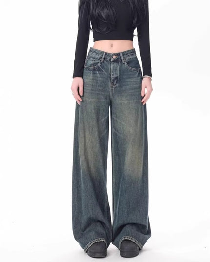 High Waist Drooping Versatile Mop Pants Wide Leg Jeans