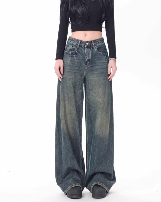 High Waist Drooping Versatile Mop Pants Wide Leg Jeans