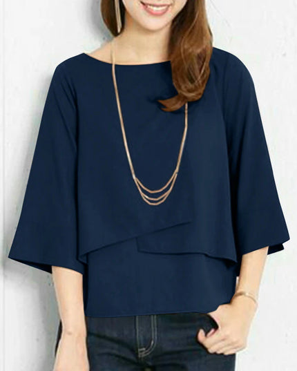 Summer Double-layer Top Casual Round Neck Simple Solid Color Shirt