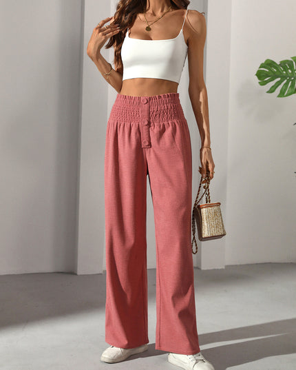 Autumn Versatile Solid Color High Waist Wooden Ear Pants