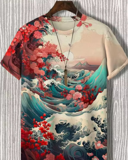 Men's Japanese Style Ukiyo-e Graphic 3D Printed Casual Short-sleeved T-shirt