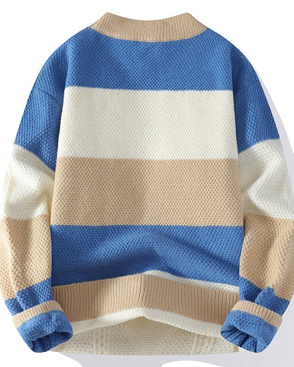 Men's Casual Round Neck Sweater Contrast Color Knitwear Top