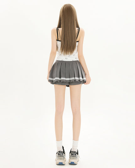 Sweet All-matching Bow Lace Stitching Half-length Pleated Skirt