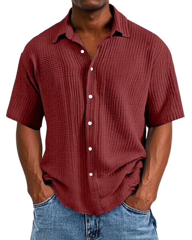 Spring And Summer Men's Short-sleeve Lapel Shirt Double Layer Champray
