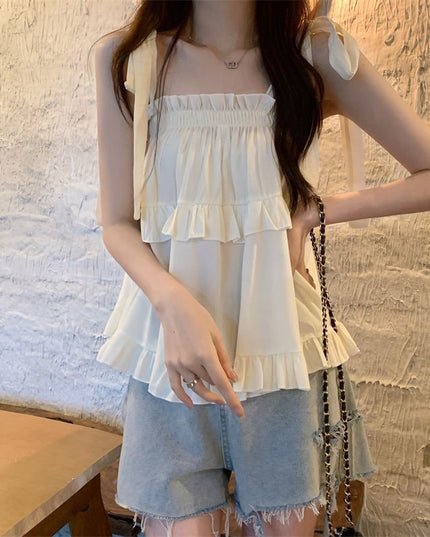 Niche Strap Vest Female Western Style Youthful-looking Sweet Outerwear Top