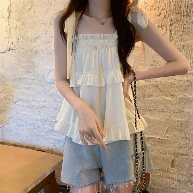 Niche Strap Vest Female Western Style Youthful-looking Sweet Outerwear Top