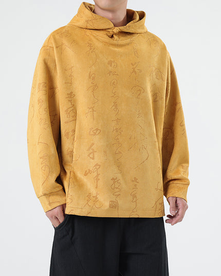 Chinese Style Suede New Chinese Style Pullover Hooded Sweater For Men