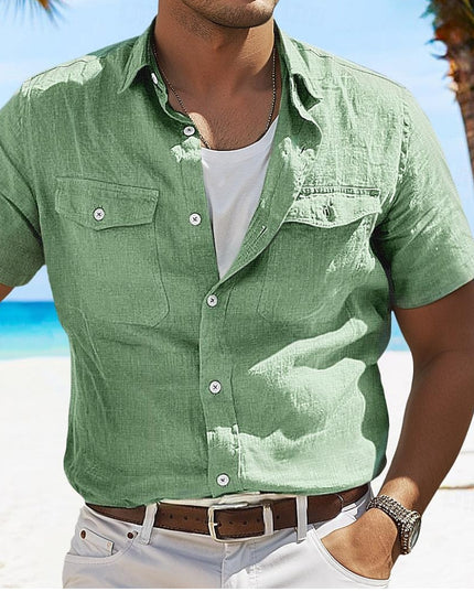 Men's Linen Summer Shirt Beach Solid Color Polo Collar Spring And Summer