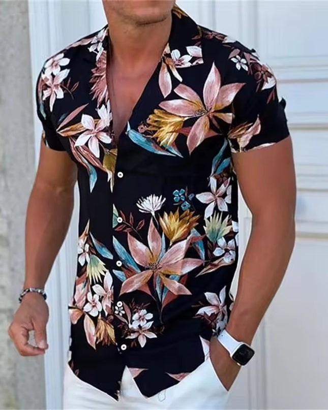 Men's Shirt Printed Beach Short Sleeve Top