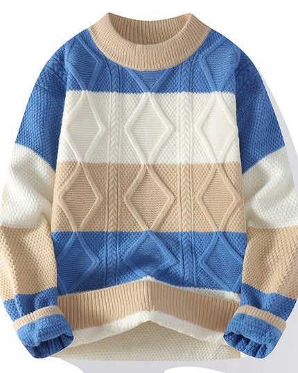 Men's Casual Round Neck Sweater Contrast Color Knitwear Top