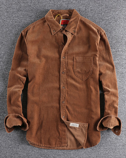 Retro Trendy Sleeve Color Matching Men's Corduroy Long Sleeve Shirt
