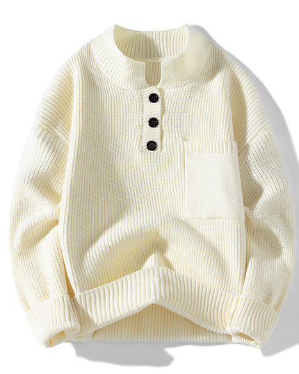 Women's Solid Color Versatile Half Turtleneck Button Sweater