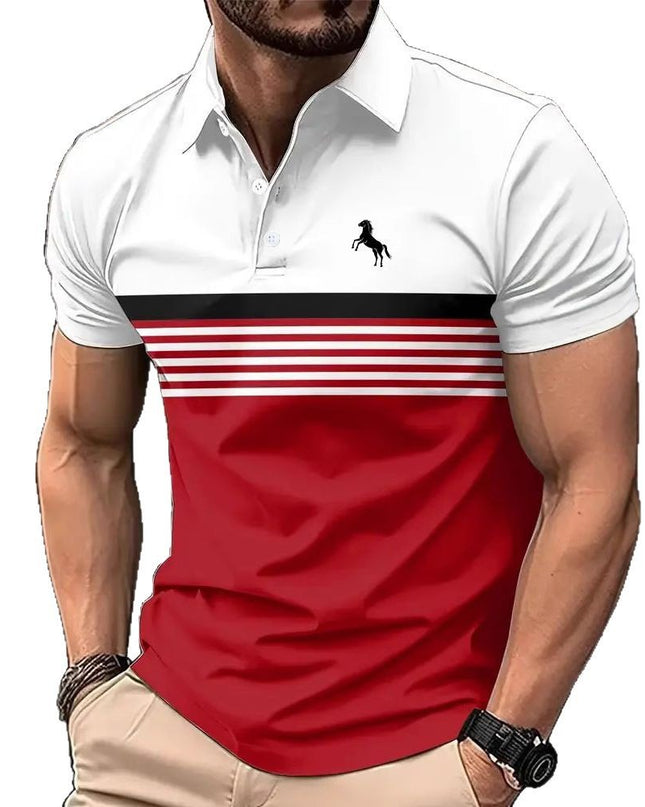 Men's Casual Striped Color Block Design Sports Style Collar Golf Shirt