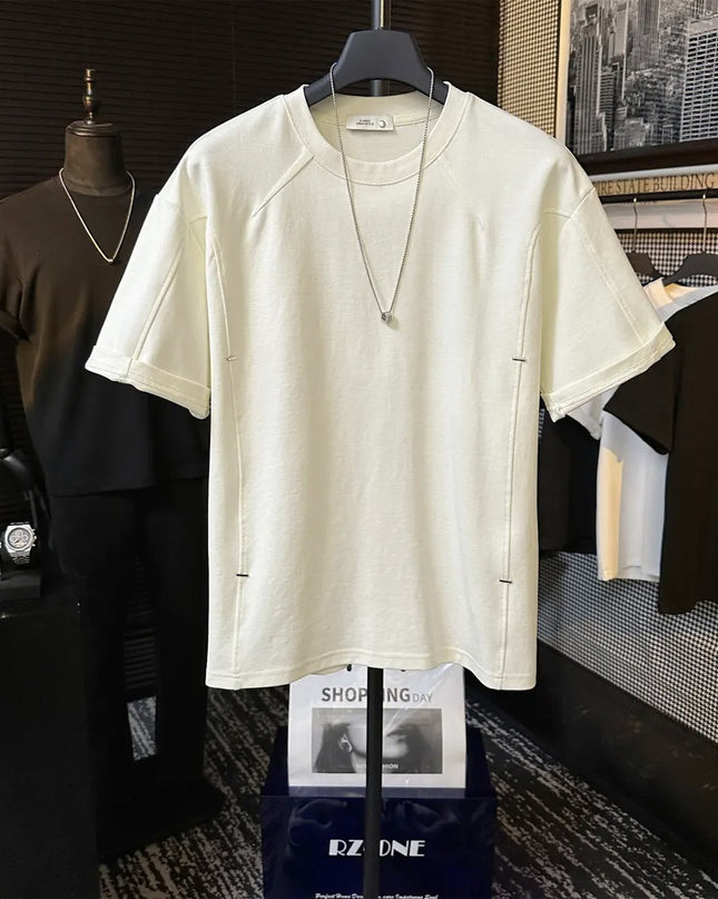 High-end Stitching Rivet Design Round Neck Short Sleeve