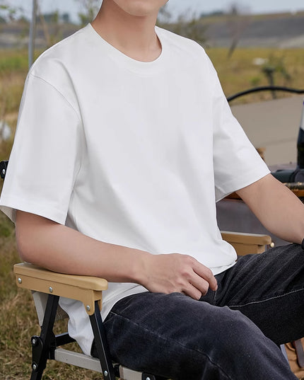 Cotton Short Sleeve T-shirt Men's Summer Loose Half Sleeve Solid Color