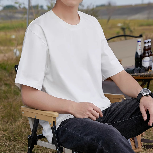 Cotton Short Sleeve T-shirt Men's Summer Loose Half Sleeve Solid Color