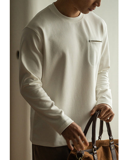 Contrast Color Pocket Pullover Long Sleeve Men's Spring Bottoming