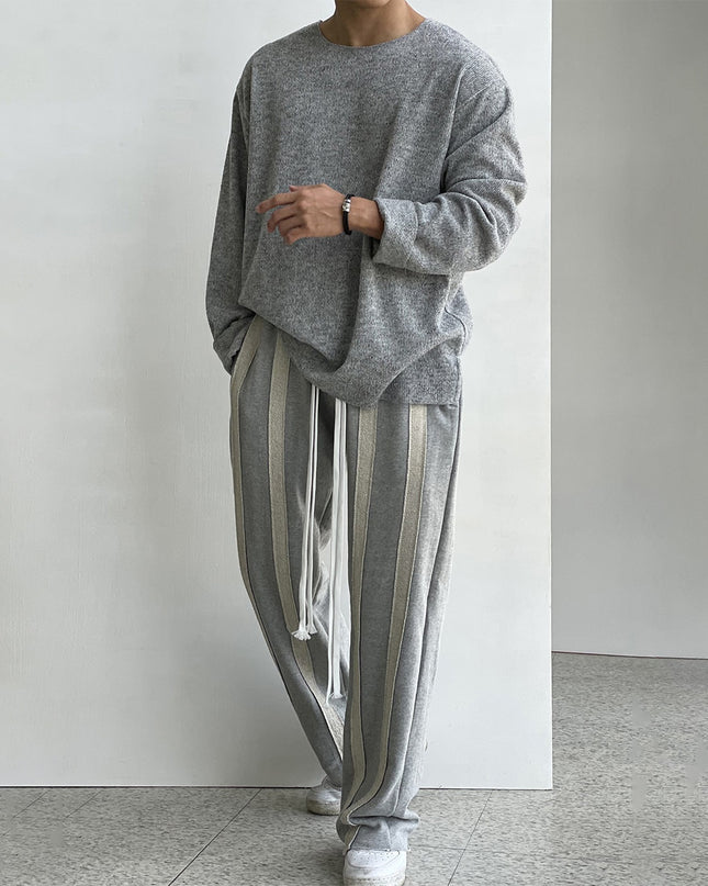 Round Neck Loose Casual White Sweater Long Sleeve Men's T-shirt