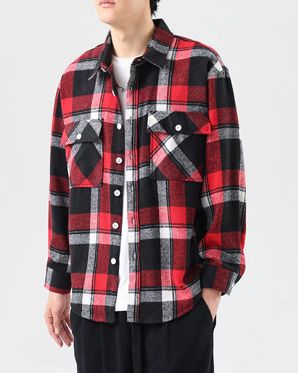 Brushed Plaid Long Sleeve Shirt Men