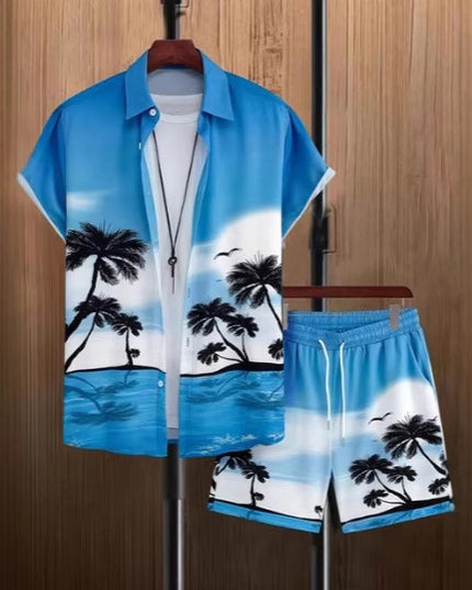 Short Sleeve Men's Summer Loose Foreign Trade Cross-border Casual Hawaiian Floral Beach Shirt Shorts