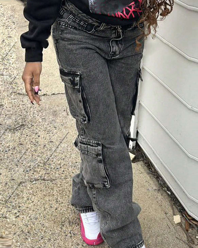 Women's Fashion Casual Retro Denim High Waist Straight Pants