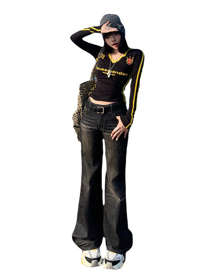 Women's Low Waist Skinny Jeans New Straight Loose Wide Leg