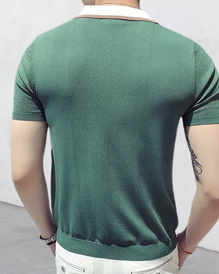 Men's Short-sleeved Lapel Color Matching POLO Sweater