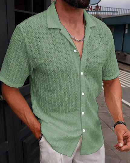 Men's Casual Striped Shirt Lapel Short Sleeve Top