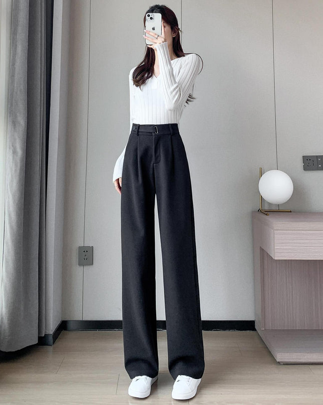 Female Autumn And Winter Loose Casual Woolen Straight-leg Pants