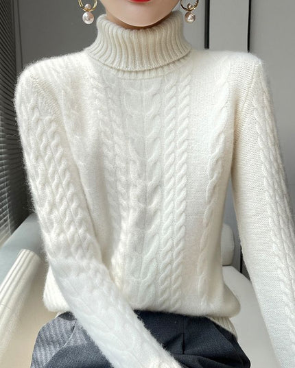 Thickened Turtleneck Slim Fit Cable-knit Sweater Vintage Sweater