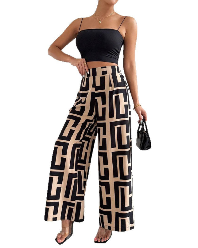 Irregular Copywriting Loose High Waist Wide Leg Casual Trousers
