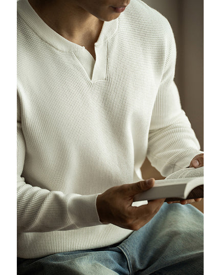 Men's Winter And Autumn Casual V-neck Long Sleeve Sweater Henley Shirt Top