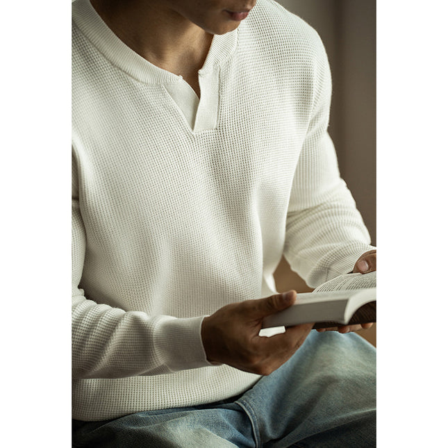 Men's Winter And Autumn Casual V-neck Long Sleeve Sweater Henley Shirt Top