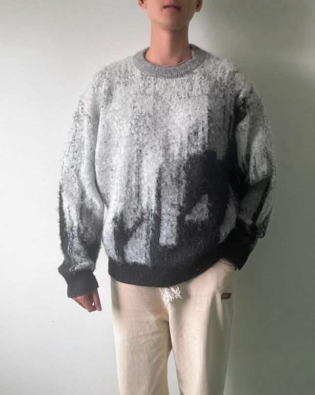 Mohair Soft Glutinous Color-block Crew Neck Knitted Sweater
